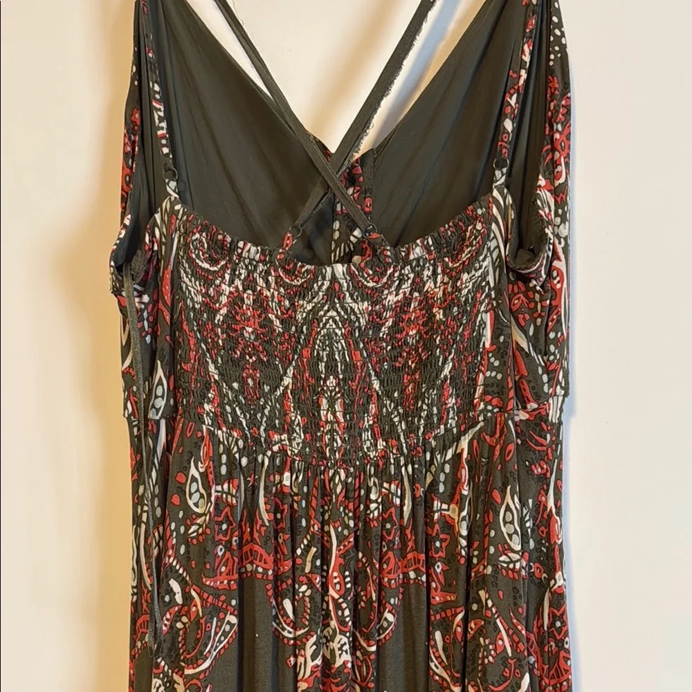Free People Hunter Green and Red Print Maxi Dress - Picture 4 of 7